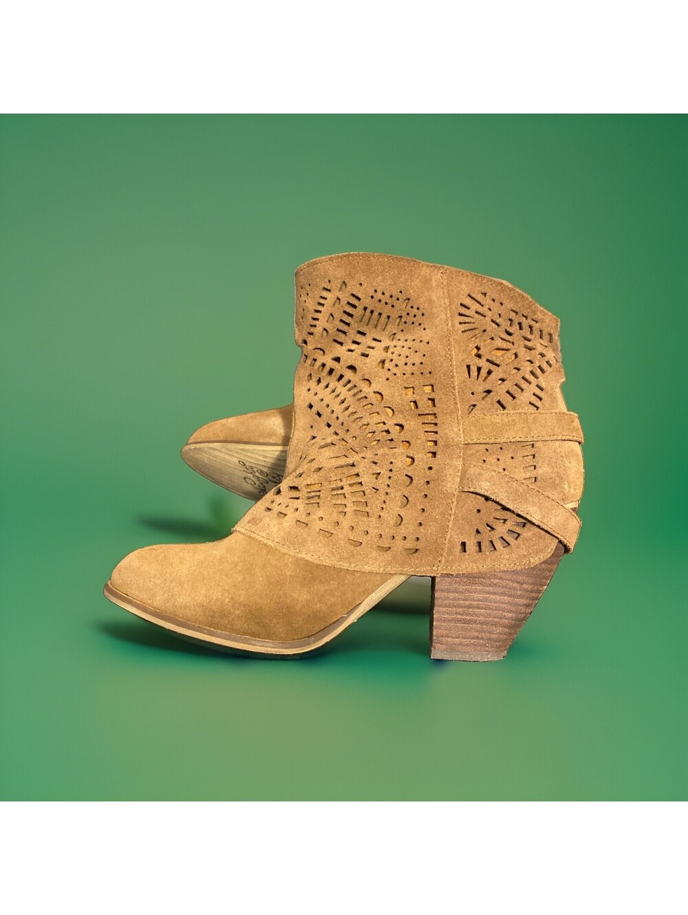 Naughty Monkey Suede Laser Cut Pull On Belted Ankle Boots Women's Size 9